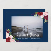 Thank You Photo 結婚's Navy Burgundy サンキューカード (正面/裏面)