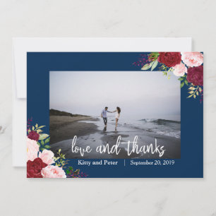 Thank You Photo 結婚's Navy Burgundy サンキューカード