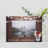 Thank You Photo 結婚's Wood Burgundy Mason Jar サンキューカード (スタンド正面)