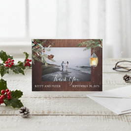 Thank You Photo 結婚's Wood Winter Christmas ノートカード