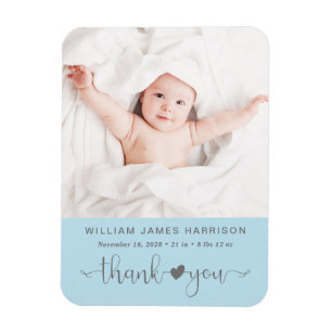 Thank You Photo Blue Boy Birth Announcement マグネット