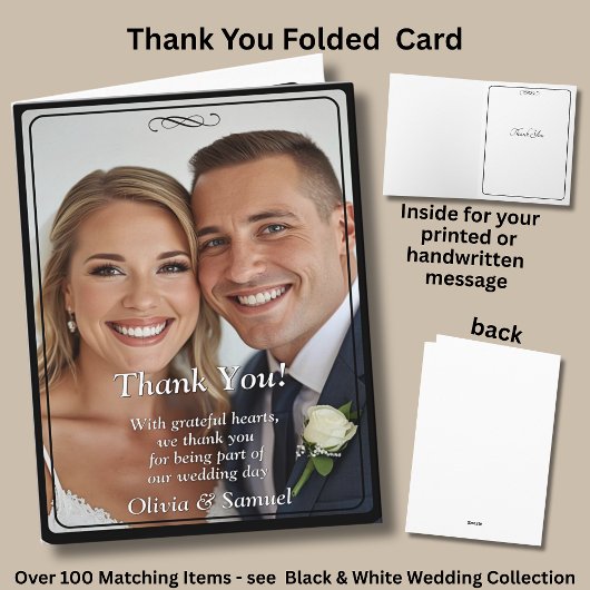 Thank You - Photo on Black White, サンキューカード