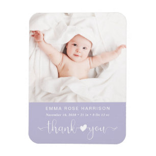 Thank You Photo Purple Girl Birth Announcement マグネット