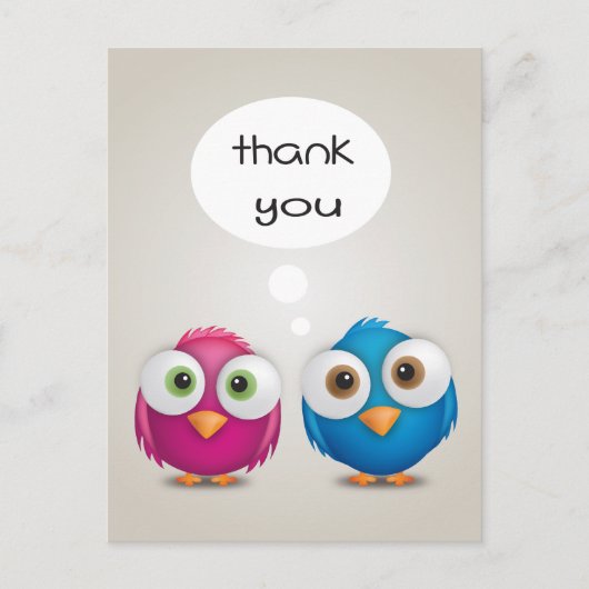Thank You Pink and Blue Lovebirds Post Card ポストカード (正面)