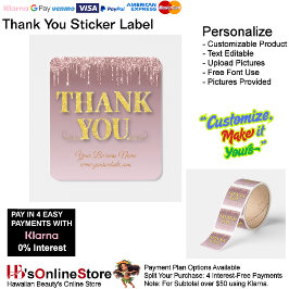 Thank You Pink Drip Sparkle Glitter Business スクエアシール