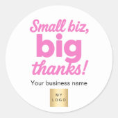 Thank you pink white business logo ラウンドシール (正面)