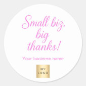 Thank you pink white script business logo ラウンドシール (正面)