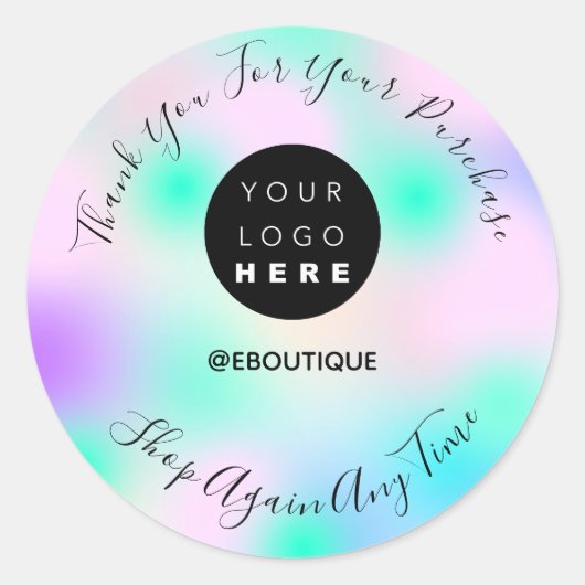 Thank You Purchase Boutique Logoピンクブルーアクア ラウンドシール (正面)