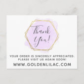 Thank You Purple Water Color & モダン金ゴールドGeo ポストカード (正面)