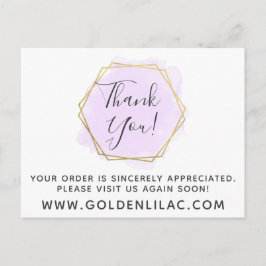Thank You Purple Water Color & モダン金ゴールドGeo ポストカード