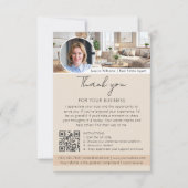 Thank You Review Request with QR Code Photo Beige カード (正面)