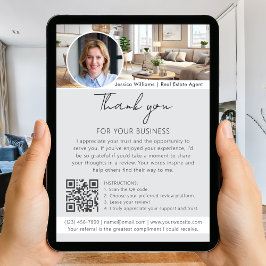 Thank You Review Request with QR Code Photo Grey カード