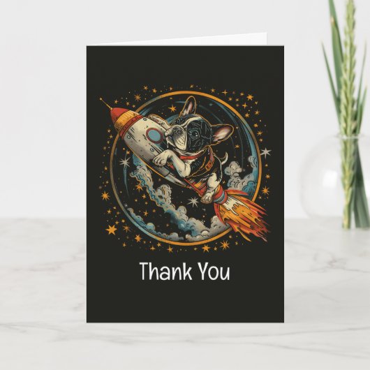 Thank You Rocket Ship Bulldog宇宙飛行士フランスのに感謝 サンキューカード (正面)