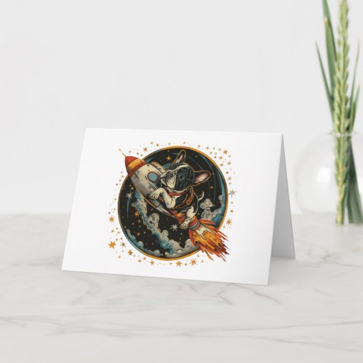 Thank You Rocket Ship Bulldog宇宙飛行士フランスのに感謝 サンキューカード (正面)