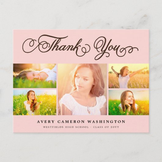 Thank You Script エレガント 5写真数々の卒業 ポストカード (正面)