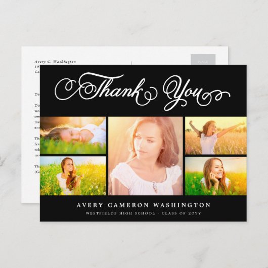 Thank You Script エレガント 5写真数々の卒業 ポストカード (正面/裏面)