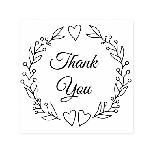 Thank You Script Doodle Botanical結婚'sリース セルフインキングスタンプ (デザイン)