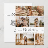 Thank You Script Elegant Wedding Photo Collage サンキューカード (正面/裏面)