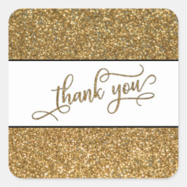 Thank You Script, Gold Glitter w/ White Band スクエアシール
