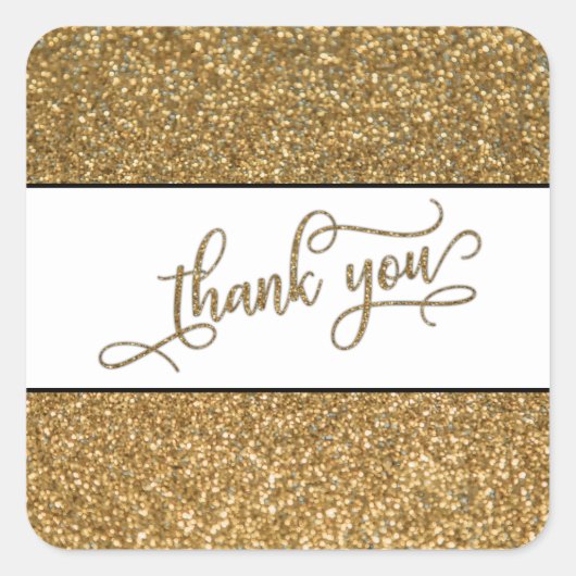 Thank You Script, Gold Glitter w/ White Band スクエアシール (正面)