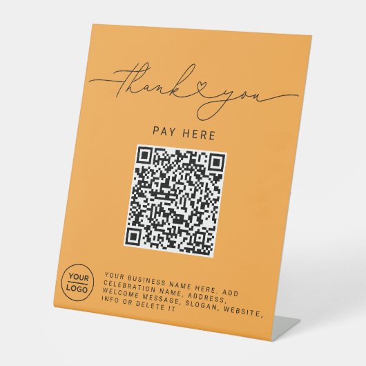 Thank You Script Heart Scan Me QR Code Logo orange 台座サイン (正面)