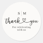 Thank You Script Heart Wedding Round Sticker ラウンドシール (正面)