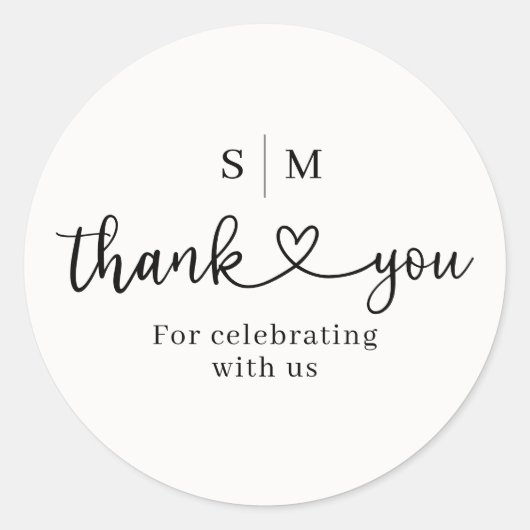 Thank You Script Heart Wedding Round Sticker ラウンドシール (正面)