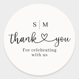 Thank You Script Heart Wedding Round Sticker ラウンドシール