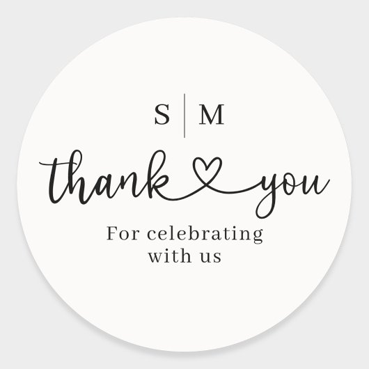 Thank You Script Heart Wedding Round Sticker ラウンドシール