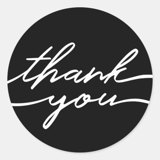 "Thank You" Script Lettering Elegant Black Sticker ラウンドシール (正面)