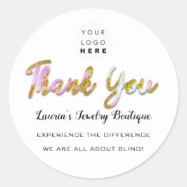 Thank You Script Name Shopくもの巣ロゴピンク金ゴールド ラウンドシール