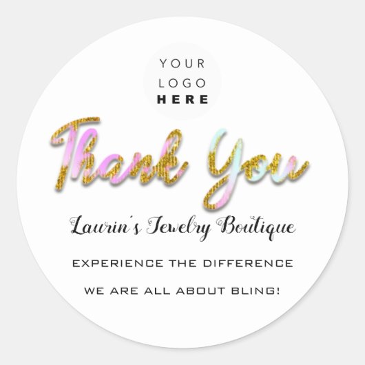 Thank You Script Name Shopくもの巣ロゴピンク金ゴールド ラウンドシール (正面)