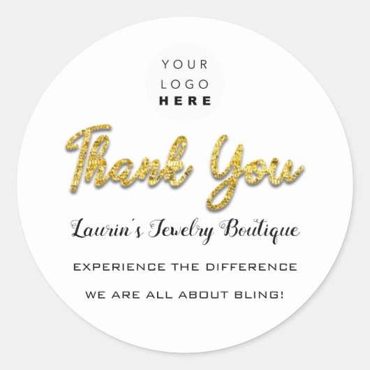 Thank You Script Name Shopくもの巣ロゴ金ゴールドグリッター ラウンドシール (正面)