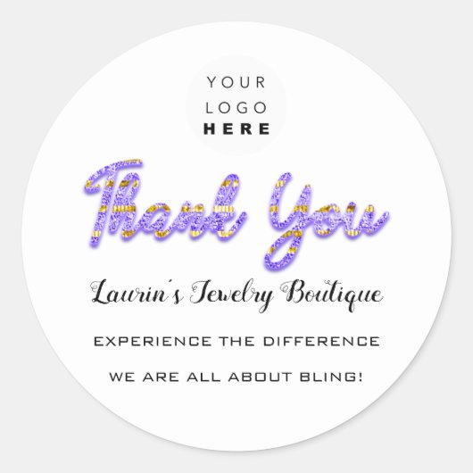 Thank You Script Name Shopくもの巣ロゴ金ゴールド紫 ラウンドシール (正面)