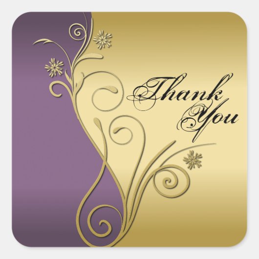 Thank You Seal - Classy Purple & 結婚金ゴールド スクエアシール (正面)