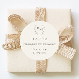 Thank you sharing our day ivory monogram wedding ラウンドシール