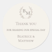 Thank you sharing our day ivory monogram wedding ラウンドシール (正面)