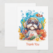 Thank You Shih Tzu Dog Snorkeling Coral Reef サンキューカード (正面/裏面)