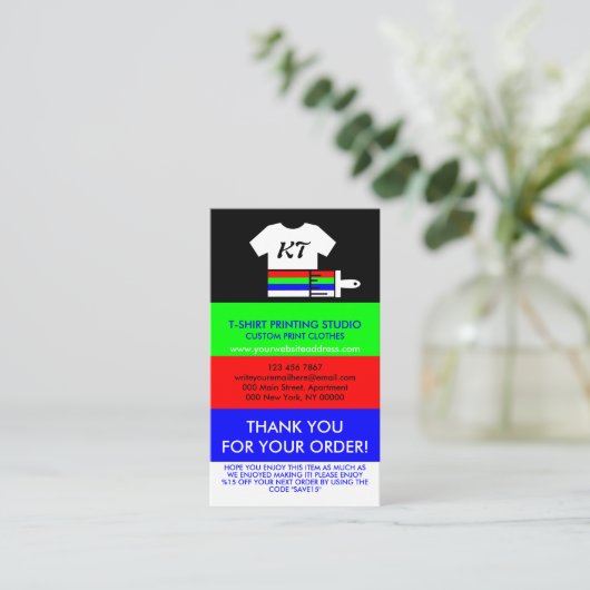 Thank you Shirt Clothing Instruction 名刺 (スタンド正面)