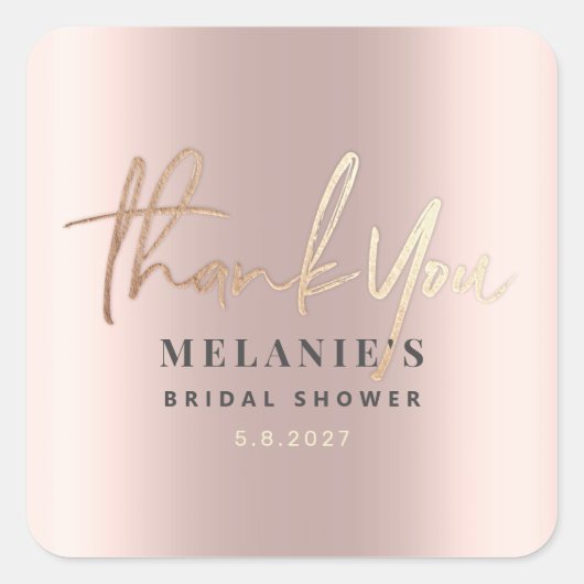 Thank You Sleek Pink 16th Bridal Rose Gold スクエアシール (正面)