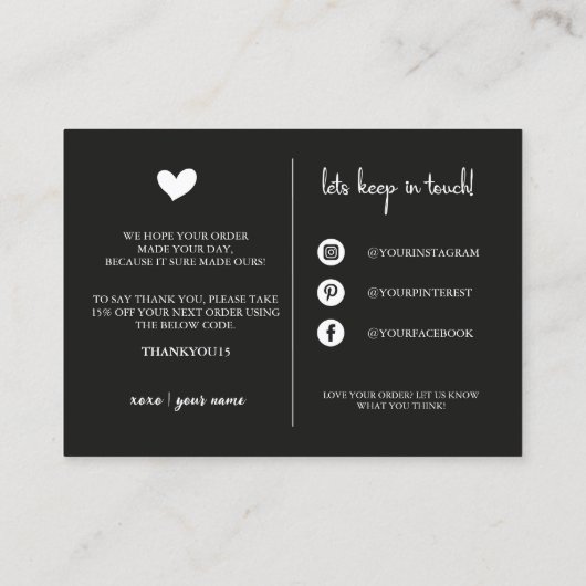 Thank You Small Business モダン Order Insert Card 名刺 (裏面)