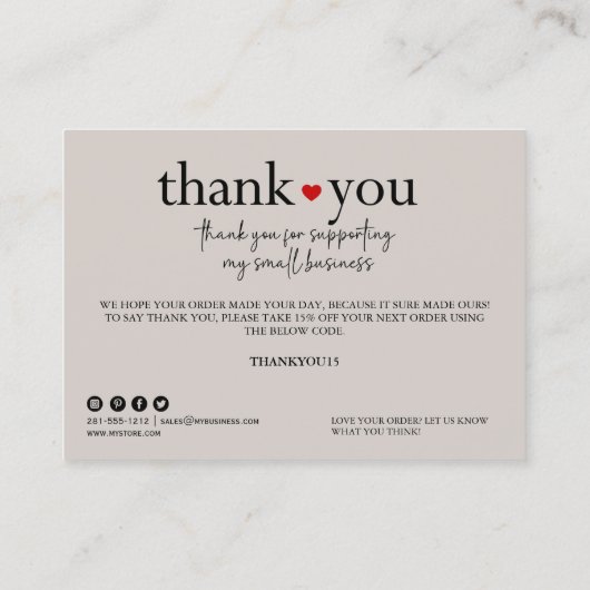 Thank You Small Business Order Insert Card 名刺 (裏面)