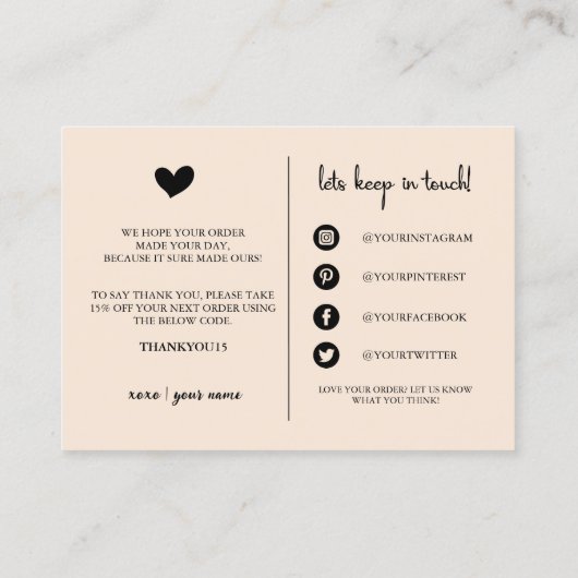 Thank You Small Business Order Insert Card 名刺 (裏面)