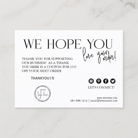 Thank You Small Business Order Insert Card 名刺 (裏面)