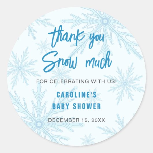 Thank You Snow Much Snowflakes Boy Baby Shower ラウンドシール (正面)