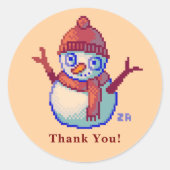 Thank you Snowman Pixel Art, pixelart ラウンドシール (正面)
