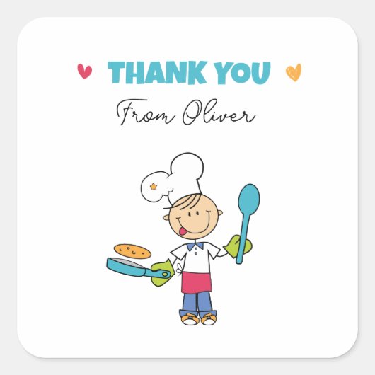 Thank You Sticker – Cute Chef Pancake Theme スクエアシール (正面)