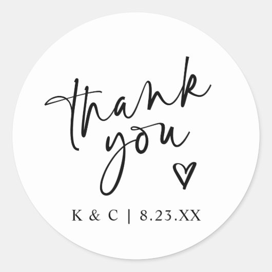 Thank You Stickers for結婚式の引き出物モダンハート ラウンドシール (正面)