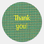 Thank you stickers on green yellow weave pattern ラウンドシール (正面)