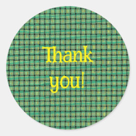 Thank you stickers on green yellow weave pattern ラウンドシール